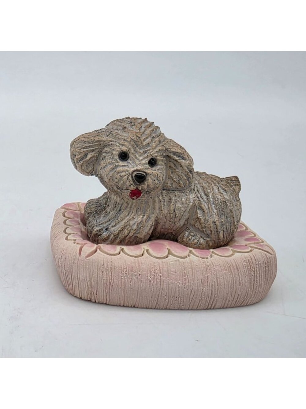 Mini Artesania Rinconada Handcrafted Dog Figurine On Pink Cushion 2"